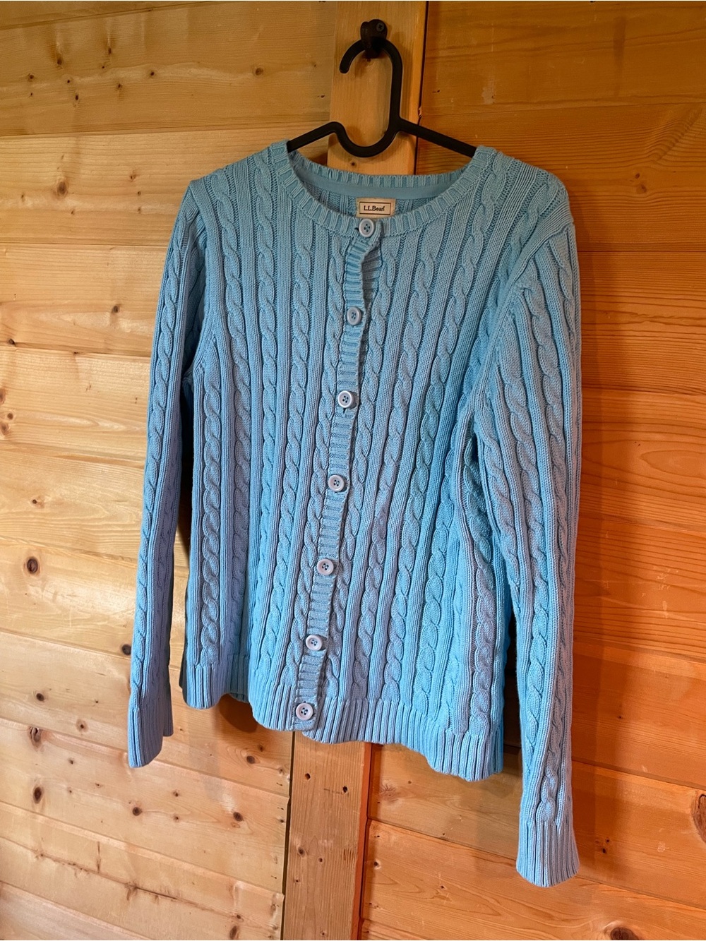 L.L. Bean Women’s Light Blue Cable-Knit Button Cardigan